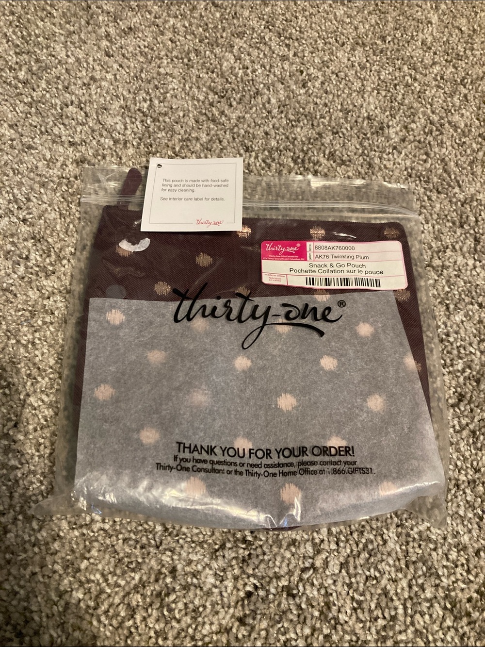 thirty-one Twinkling Plum Snack & Go Pouch - Plum with Light Pink Dots